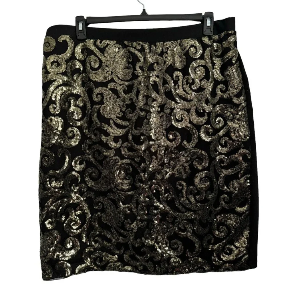 Cato Woman Size 18/20 W Black & Gold Sequined Skirt. - Picture 9 of 12